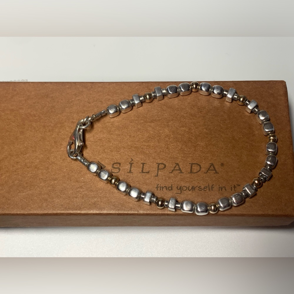 Silpada Vintage Sterling Silver Chunks & Gold Filled Beaded Bracelet